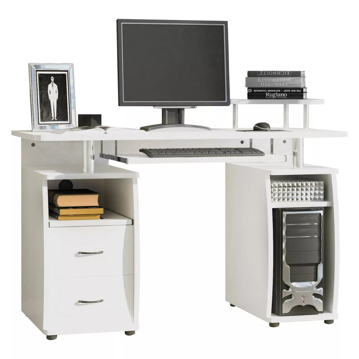 White Computer Console White Computer Desk With Keyboard Tray And Storage — Opal Retail