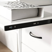 Image of a White Computer Desk With Keyboard Tray, Shelves, Drawers, and CPU stand. It's the perfect home office workstation