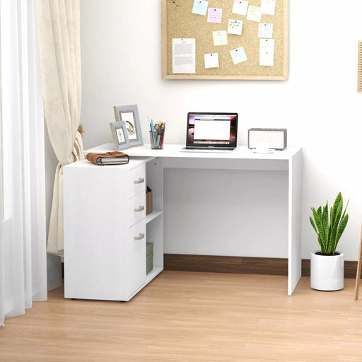 Image of a Modern White Corner Computer Desk With Drawers