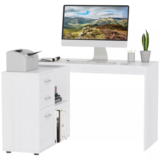 Image of a Modern White Corner Computer Desk With Drawers