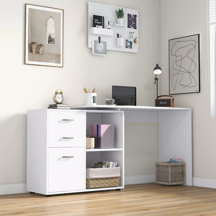 Image of a Modern White Corner Computer Desk With Drawers