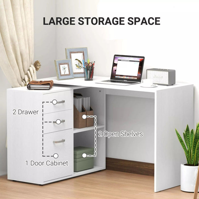 Image of a Modern White Corner Computer Desk With Drawers