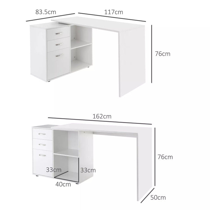 Image of a Modern White Corner Computer Desk With Drawers