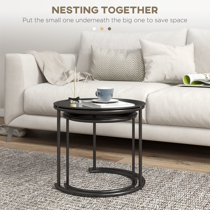 White Nesting Side Tables Set of 2 with Removable Tray Tops and Steel Frame