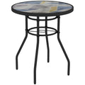 Round 60cm Garden Table with Printed Glass Top Ideal for Outdoor Dining Multicolour