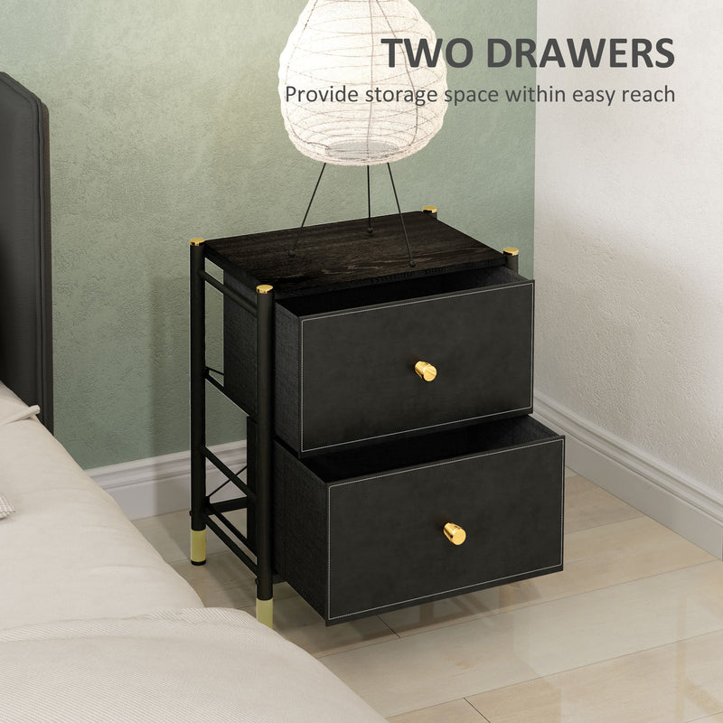 Black Faux Leather Bedside Table with Storage by HOMCOM