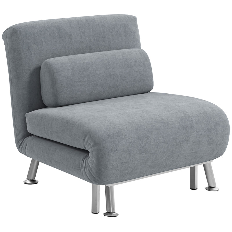 Grey Velvet Feel Single Sleeper Chair Comfortable Space Saving Design by HOMCOM