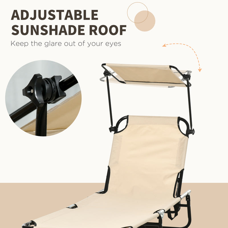2 Piece Folding Sun Loungers with Canopy Adjustable Recliner Chairs for Garden Beach by Outsunny