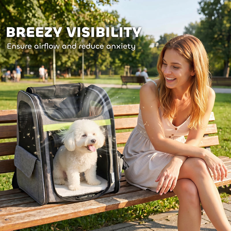 Backpack Pet Carrier with Expandable Space for Cats and Small Dogs Light Grey