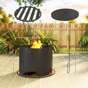 Black Outdoor Round Fire Pit with Poker and Mesh Lid for Garden Heating by Outsunny