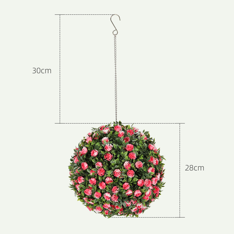Set of 2 Pink Artificial Topiary Rose Balls 28cm UV Protected for Indoor Outdoor Decor by HOMCOM