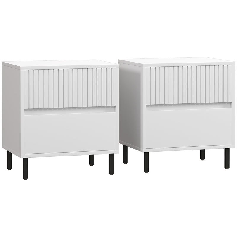 Set of 2 Two Drawer Bedside Tables with Indented Design for Bedroom Storage White