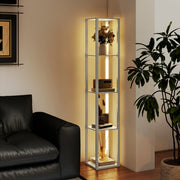 Tall Floor Lamp With Storage Shelves And Adjustable Brightness For Living Room, Oak