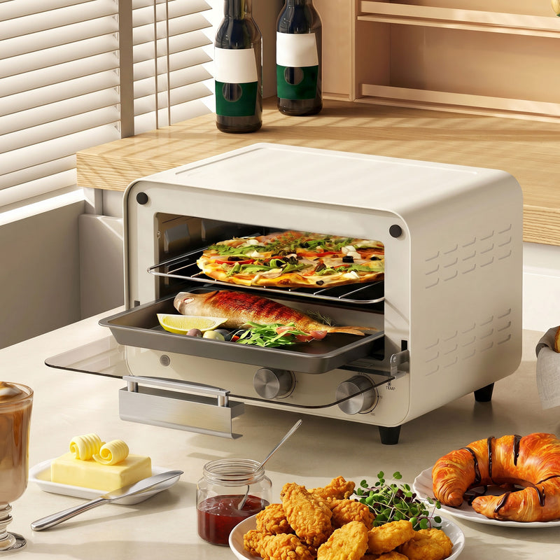 Mini Oven 12L Compact Worktop Cooker With Timer For Small Kitchens Cream White