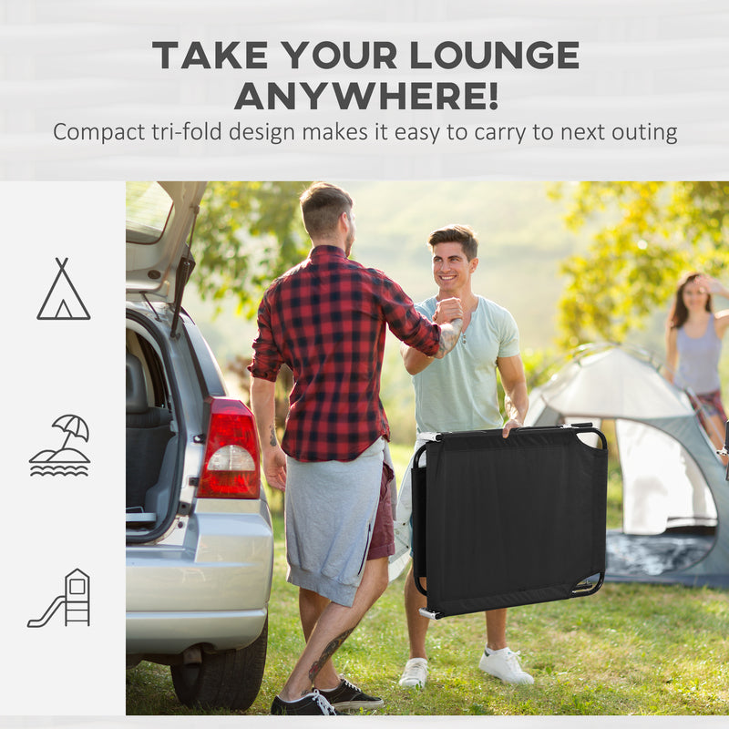 Set of 2 Black Folding Sun Loungers with Face Hole and Adjustable Backrest for Garden