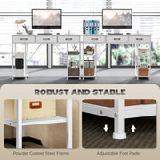 White 120cm Computer Desk with Power Outlets 3 Drawers and 4 Storage Shelves for Home Office