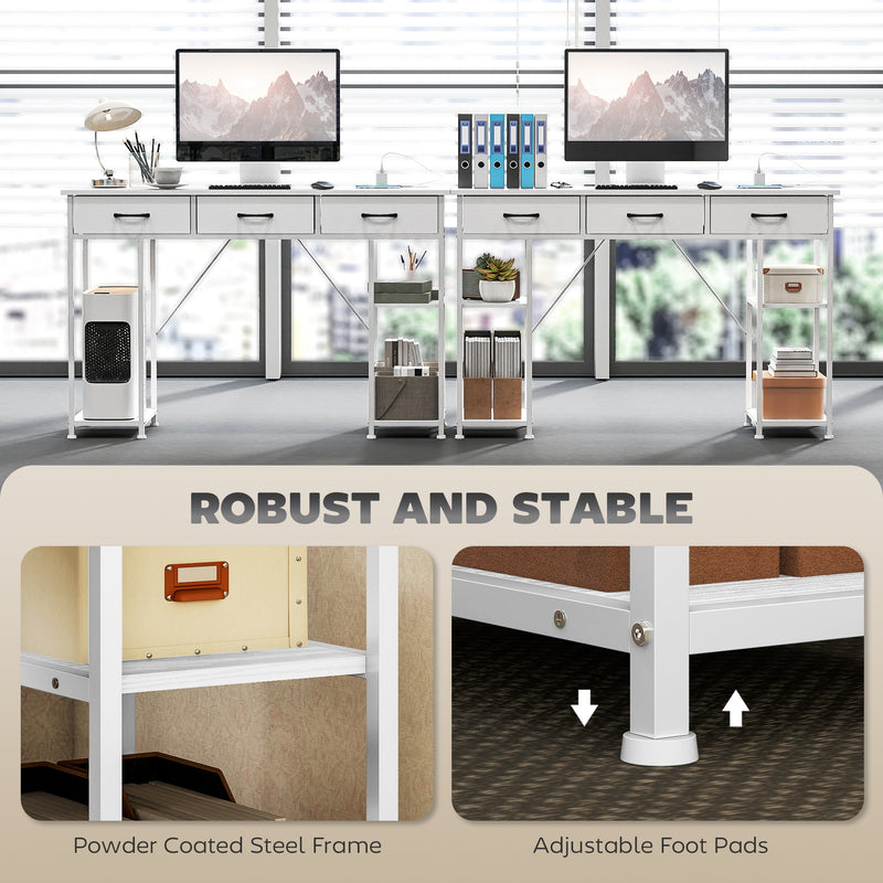 White 120cm Computer Desk with Power Outlets 3 Drawers and 4 Storage Shelves for Home Office