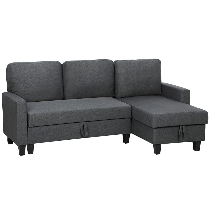 Charcoal Grey 3 Seater Pull Out Sofa Bed With Chaise and Hidden Storage Ideal For Guest Rooms Or Lounges