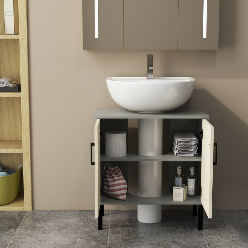 Under Sink Bathroom Cabinet with Double Doors and Shelves for Extra Storage Natural