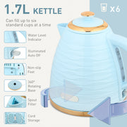 3000W Kettle and 4 Slice Toaster Set with 7 Browning Levels and Crumb Tray, Light Blue