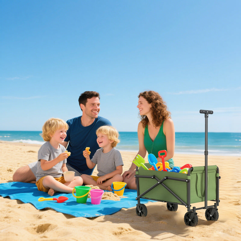 Collapsible Festival Trolley Wagon with Adjustable Handle 60kg Load for Camping Green