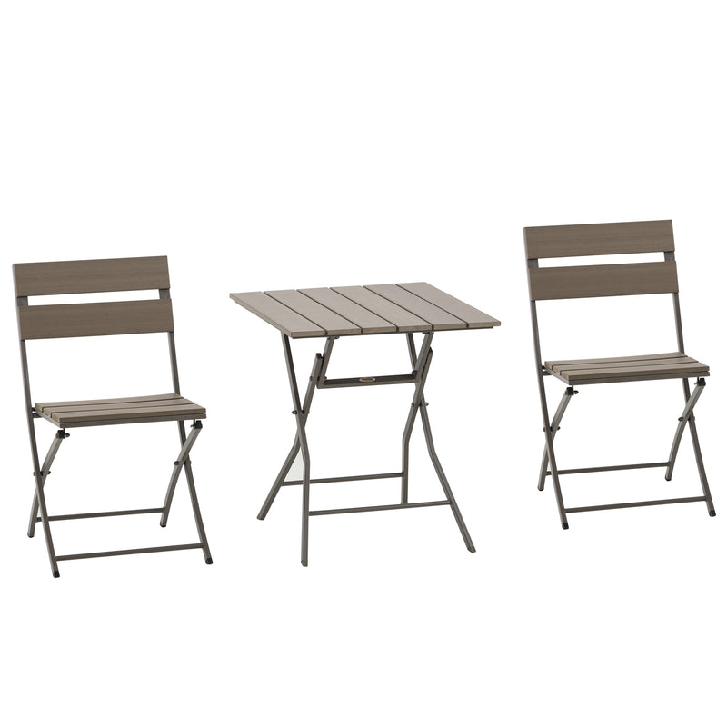 3 Piece Foldable Garden Bistro Set with Table and 2 Chairs for Patio or Balcony Grey by Outsunny