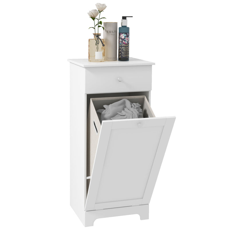 Single Hamper Laundry Storage Cabinet With Tilt Out Design For Bathroom Or Bedroom White