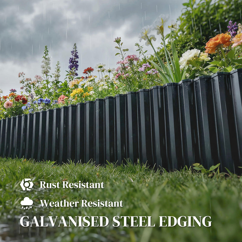 Metal Lawn Edging for Easy Flexible Garden Borders and Neat Flower Beds Dark Grey AOSOM