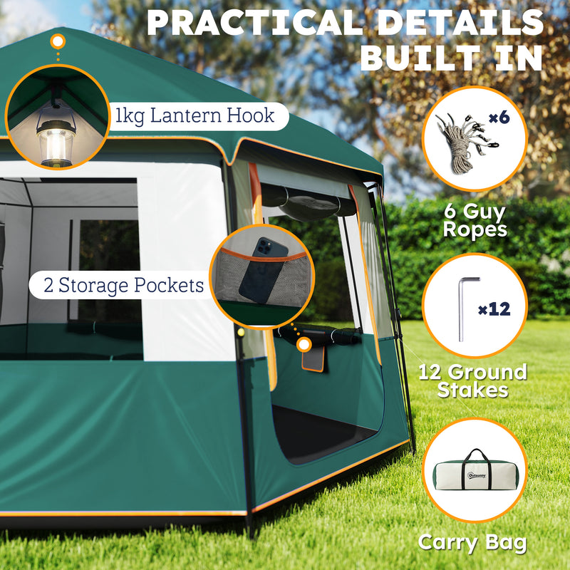 Family Shelter Tent for 6 with Quick Setup and Removable Roof for Garden or Beach Green