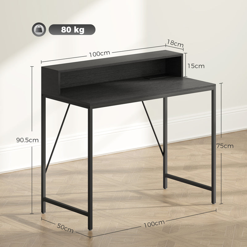 Computer Desk With Built-In Charging and RGB LED Lighting for Organised Home Workspace Black Wood-Effect
