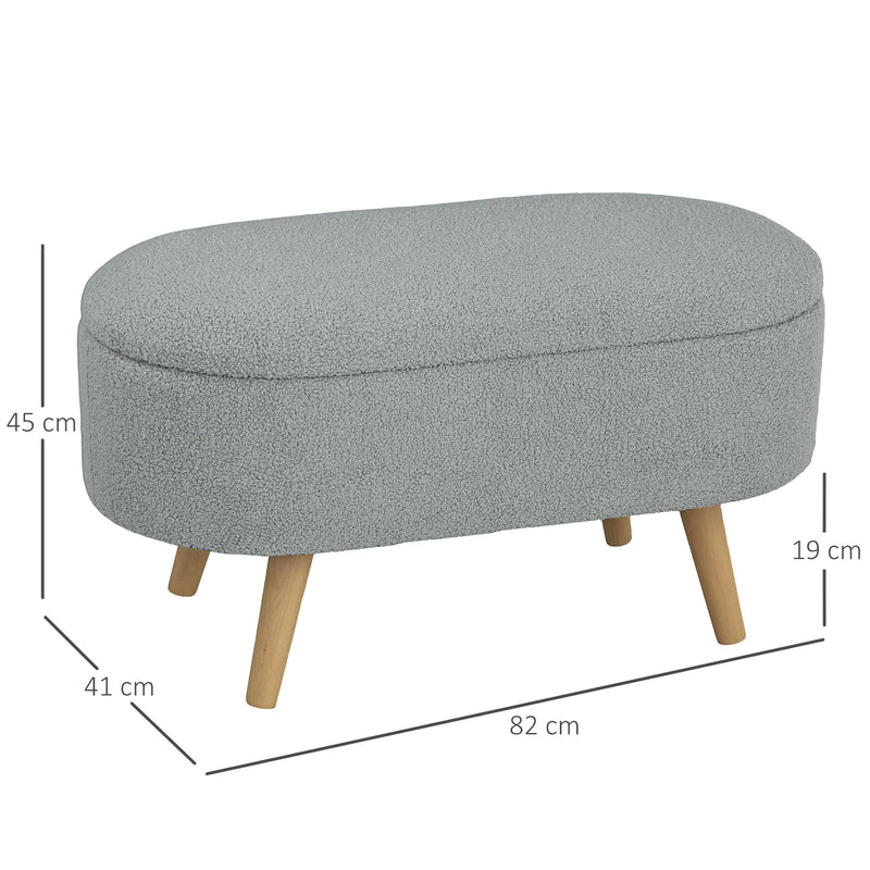 Grey Teddy Fleece Storage Ottoman Footstool with Padded Lid by HOMCOM