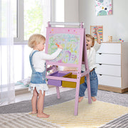 Pink Wooden 3 in 1 Kids Art Easel With Chalkboard Whiteboard and Storage Baskets