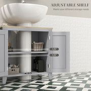 Grey Under Sink Bathroom Cabinet with Adjustable Shelf and Double Doors Freestanding Design