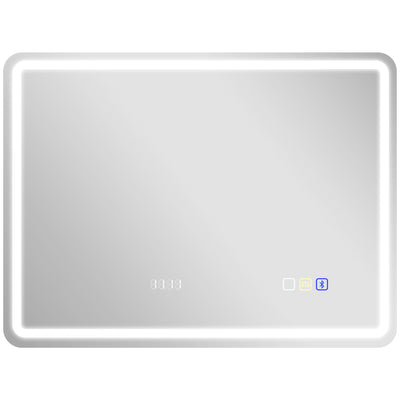 Bluetooth LED Bathroom Mirror with Clock and Anti-Fog 60 x 80 cm Silver Tone by HOMCOM