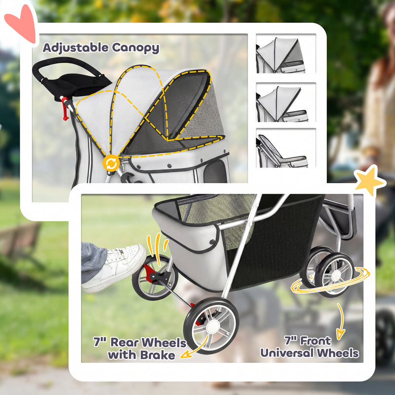 Dog Stroller for Small Pets with Easy Folding and Storage Basket Grey AOSOM