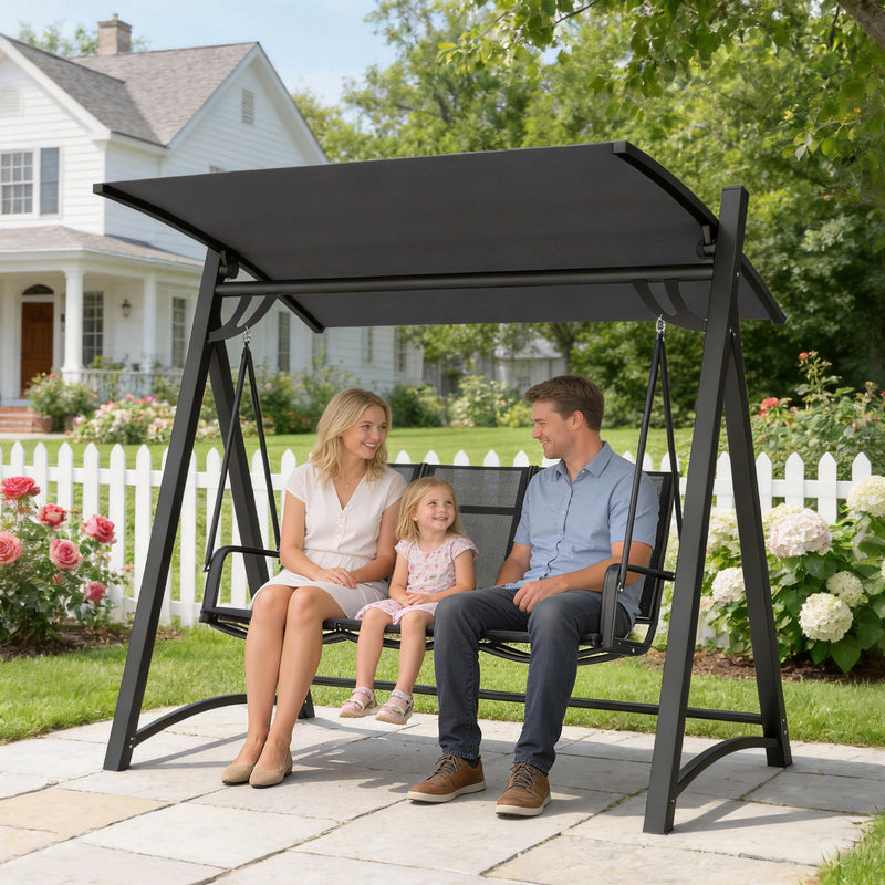 Garden Swing Seat for 3 with Adjustable Sun Shade and Breathable Fabric Grey Outsunny