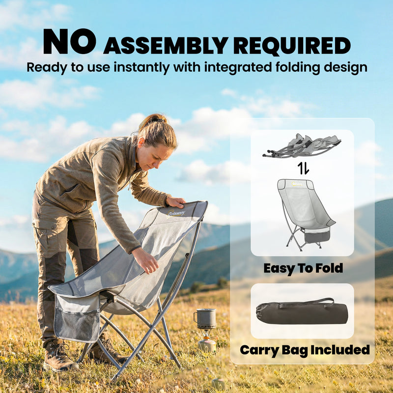 Folding Camping Moon Chair Quick Comfort No Assembly with Carry Bag Light Grey