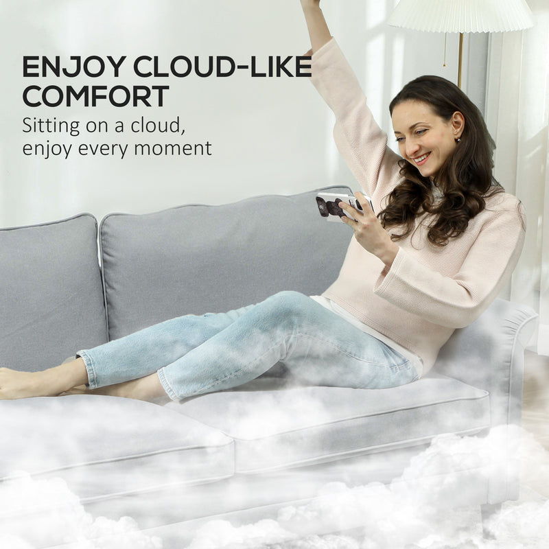 Grey 3 Seater Upholstered Sofa with Spring Cushion and Rubber Wood Legs by HOMCOM