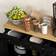 Black Sideboard With Rubberwood Top And Adjustable Shelves For Kitchen Or Dining Room