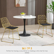 Set of 2 Metal Dining Chairs with Velvet Cushions and Cut Out Back for Kitchen Gold