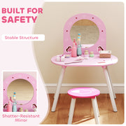 Kids Vanity Table with Mirror and Stool for Bedroom or Nursery Ages 3 to 6 Pink AOSOM