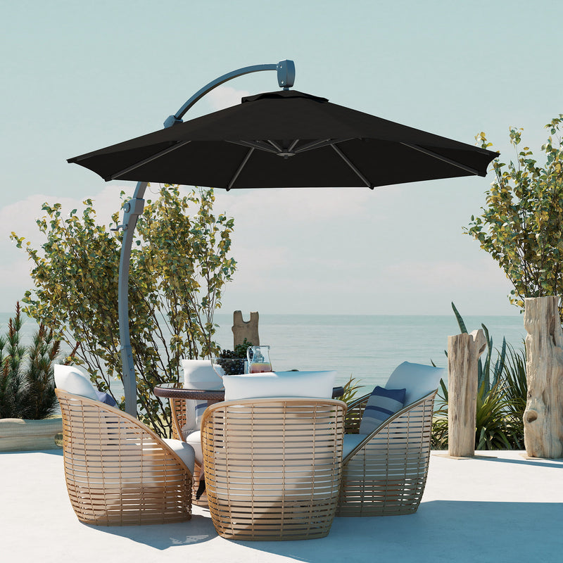 Black 3m Cantilever Garden Parasol With 360Â° Rotation and Crank Handle Premium Quality by Outsunny
