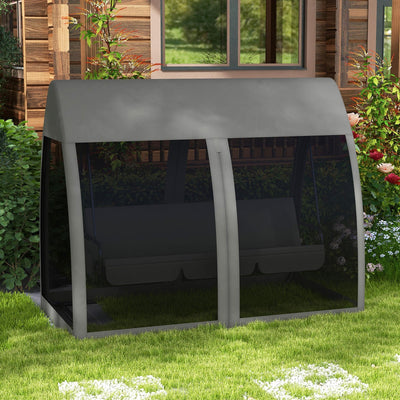 Grey 3 Seater Garden Swing Chair Converts to Bed with Curtains and Canopy for Shade