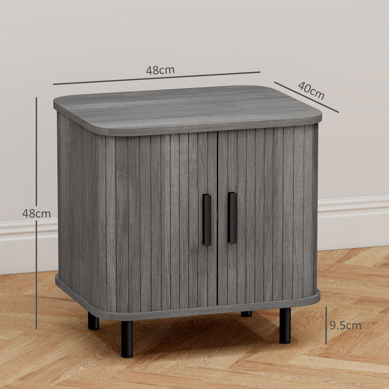 Nordic Bedside Table with Sliding Roller Doors and Metal Legs for Bedroom Grey