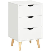 Bedside Table with 3 Drawers and Cut Out Handles for Bedroom Storage White