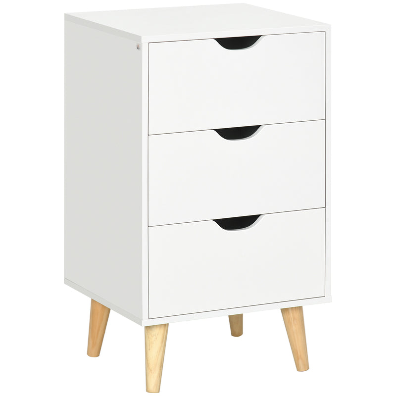 Bedside Table with 3 Drawers and Cut Out Handles for Bedroom Storage White