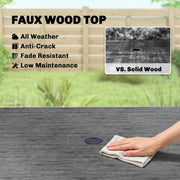 Garden Dining Table for 4 with Parasol Hole and Easy Care Faux Wood Top Dark Grey Outsunny