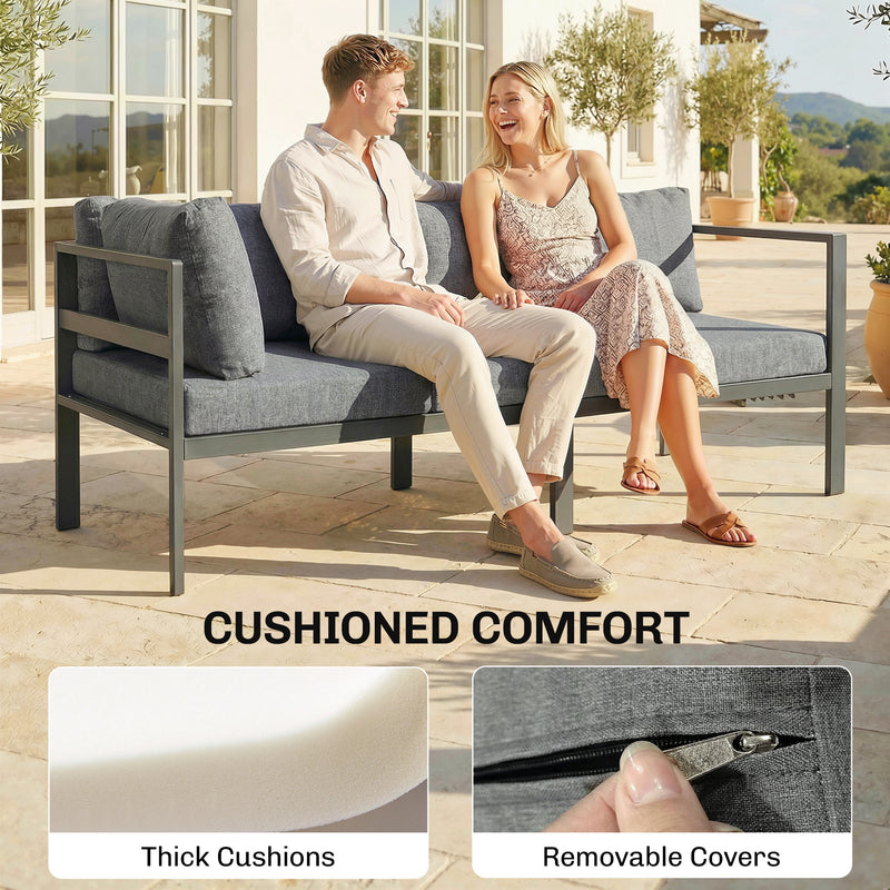 Garden Corner Sofa Set with Adjustable Backrest and Table for Flexible Outdoor Seating, Dark Grey