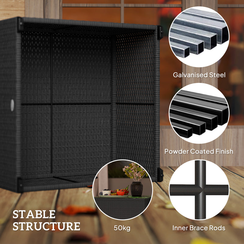 Black Rattan Side Table with Glass Top 62 x 62cm for Garden and Patio by Outsunny