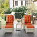 5 Piece Rattan Bistro Set with Reclining Chairs Cushions and Table in Orange by Outsunny